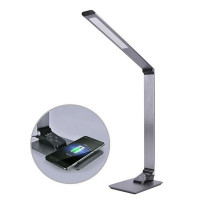 LED stolní lampička stmívatelná, 10W,indukční nabíjení, změna chromatičnosti, hliník, šedá